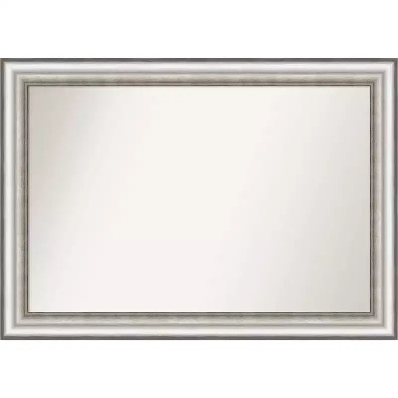 41" x 29" Non-Beveled Salon Silver Bathroom Wall Mirror - Amanti Art: Modern Polystyrene Frame, Includes Mount Hardware
