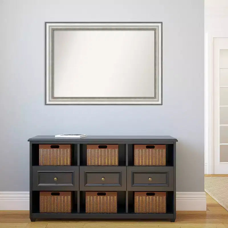 Specchio da parete per bagno in argento lucido non smussato da 41" x 29" - Amanti Art: Cornice moderna in polistirene, hardware di montaggio incluso