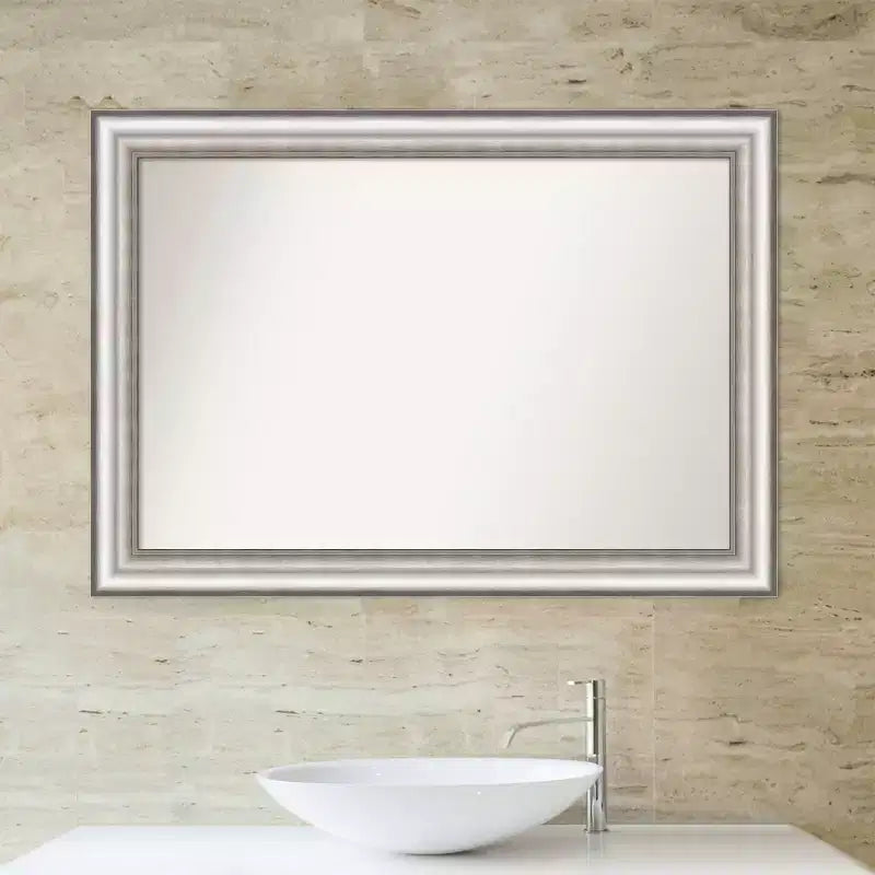 Specchio da parete per bagno in argento lucido non smussato da 41" x 29" - Amanti Art: Cornice moderna in polistirene, hardware di montaggio incluso