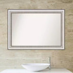 Specchio da parete per bagno in argento lucido non smussato da 41" x 29" - Amanti Art: Cornice moderna in polistirene, hardware di montaggio incluso