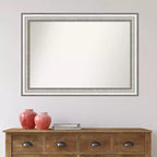 Specchio da parete per bagno in argento lucido non smussato da 41" x 29" - Amanti Art: Cornice moderna in polistirene, hardware di montaggio incluso