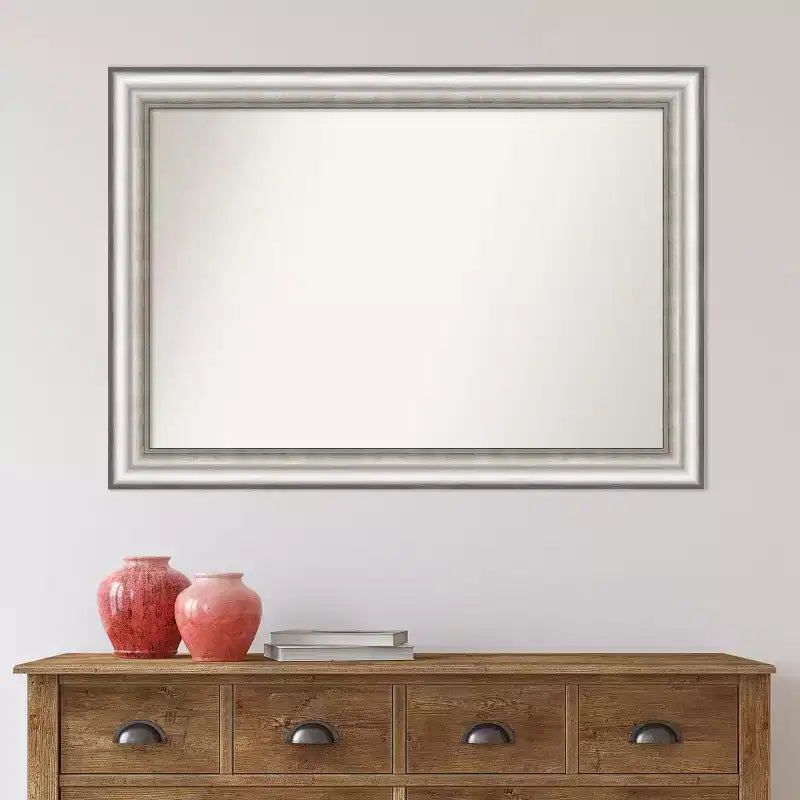 Specchio da parete per bagno in argento lucido non smussato da 41" x 29" - Amanti Art: Cornice moderna in polistirene, hardware di montaggio incluso