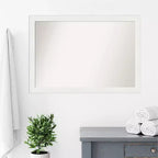 Specchio da Parete Stretto per Bagno 40" x 28" con Cornice Bianca non Smerigliata - Amanti Art: Cornice Moderna in Polistirolo, Include Ferramenta per il Montaggio