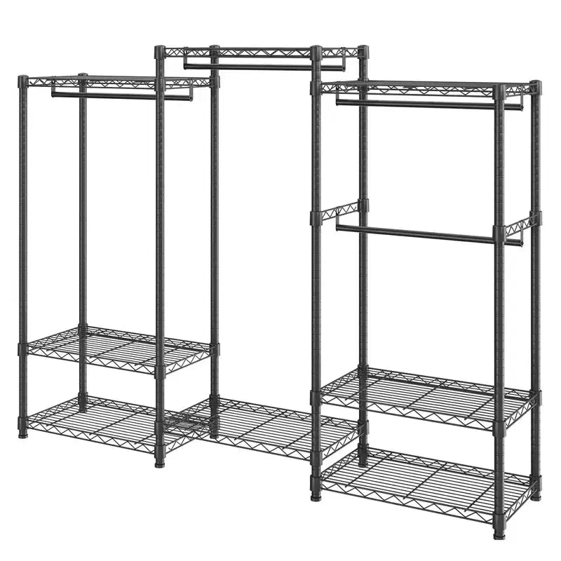 VEVOR Heavy Duty Clothes Rack, Rolling Clothing Garment Rack with 4 Hang Rods & 8 Storage Tiers,Adjustable Custom Closet Rack, Freestanding Wardrobe