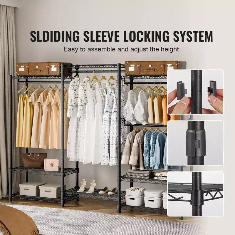 VEVOR Stendibiancheria Resistente, Stender Portatile con 4 Barre Appendiabiti e 8 Ripiani, Appendiabiti Regolabile, Armadio Indipendente