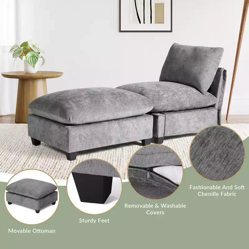WestinTrends Augusta 68.5 Poltrona chaise longue da interno imbottita in ciniglia
