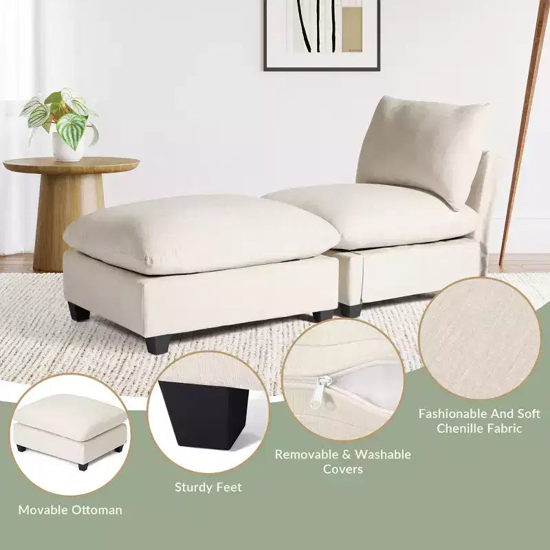 WestinTrends Augusta 68.5 Poltrona chaise longue da interno imbottita in ciniglia