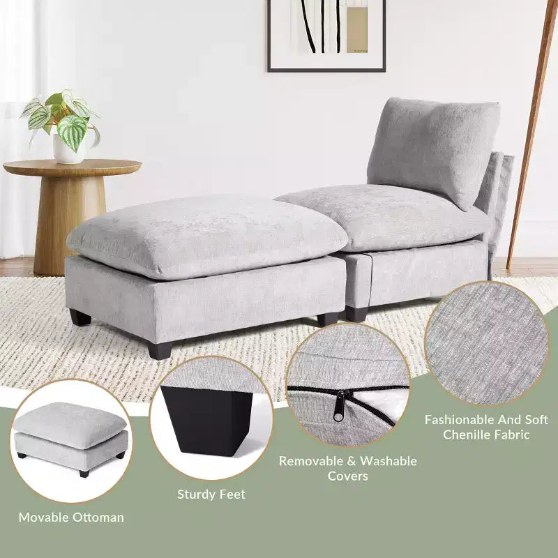 WestinTrends Augusta 68.5 Poltrona chaise longue da interno imbottita in ciniglia
