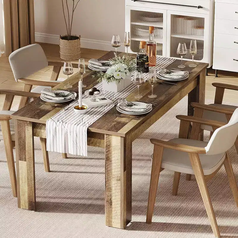 Tavolo da pranzo da 63 pollici per 4-6 persone, tavolo da cucina rustico, rettangolare, in legno, per sala da pranzo, cucina
