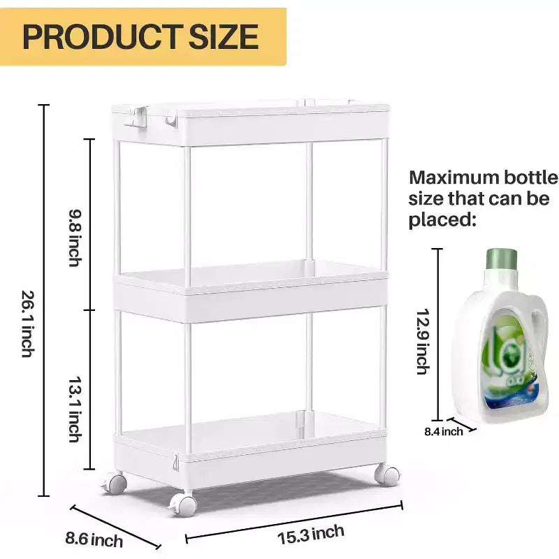 Carrello portaoggetti a 3 ripiani Tree City Gray - Organizer mobile multifunzione per bagno e cucina con ruote bloccabili
