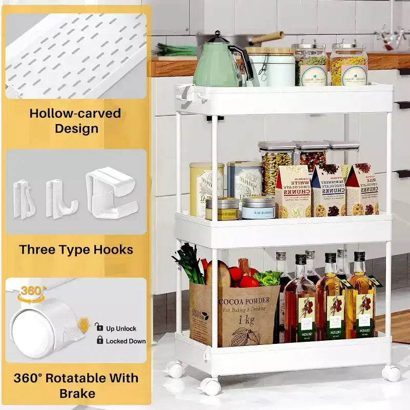Carrello portaoggetti a 3 ripiani Tree City Gray - Organizer mobile multifunzione per bagno e cucina con ruote bloccabili