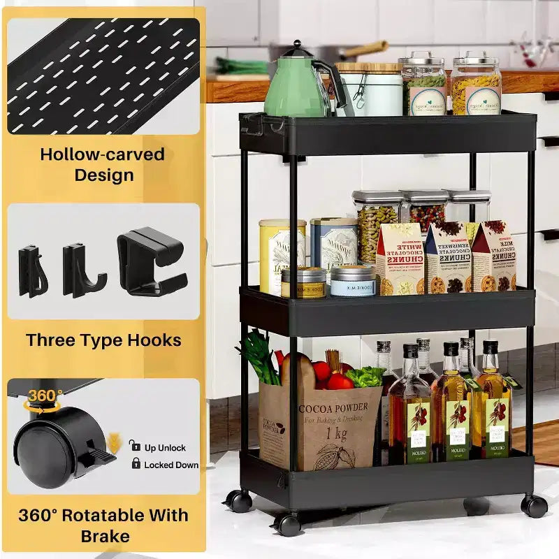 Carrello portaoggetti a 3 ripiani Tree City Gray - Organizer mobile multifunzione per bagno e cucina con ruote bloccabili