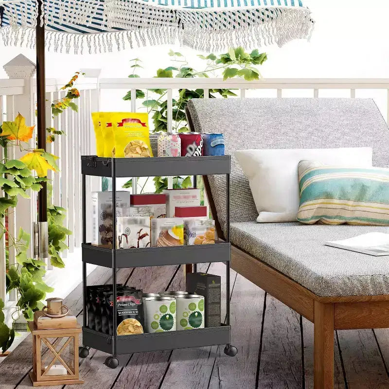 Carrello portaoggetti a 3 ripiani Tree City Gray - Organizer mobile multifunzione per bagno e cucina con ruote bloccabili