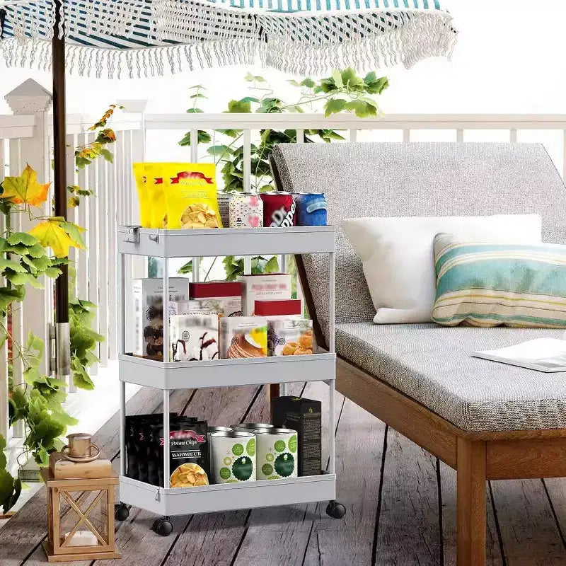 Carrello portaoggetti a 3 ripiani Tree City Gray - Organizer mobile multifunzione per bagno e cucina con ruote bloccabili