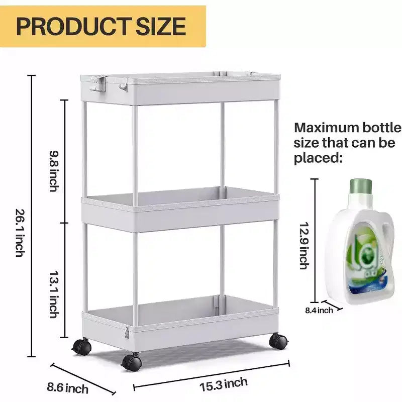 Carrello portaoggetti a 3 ripiani Tree City Gray - Organizer mobile multifunzione per bagno e cucina con ruote bloccabili