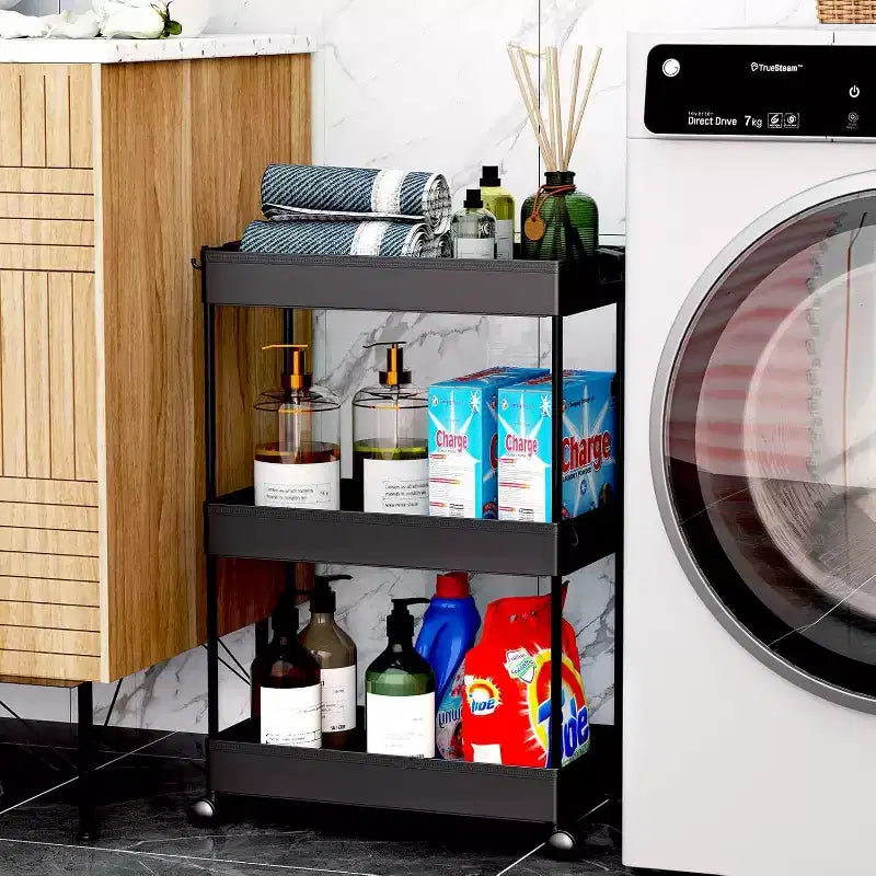Carrello portaoggetti a 3 ripiani Tree City Gray - Organizer mobile multifunzione per bagno e cucina con ruote bloccabili