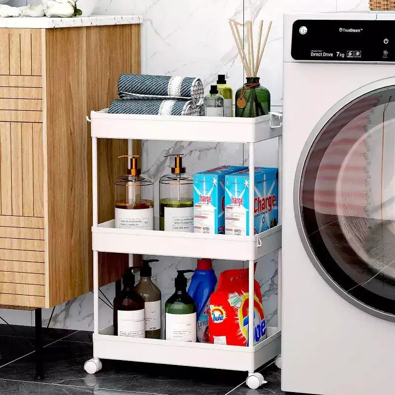 Carrello portaoggetti a 3 ripiani Tree City Gray - Organizer mobile multifunzione per bagno e cucina con ruote bloccabili