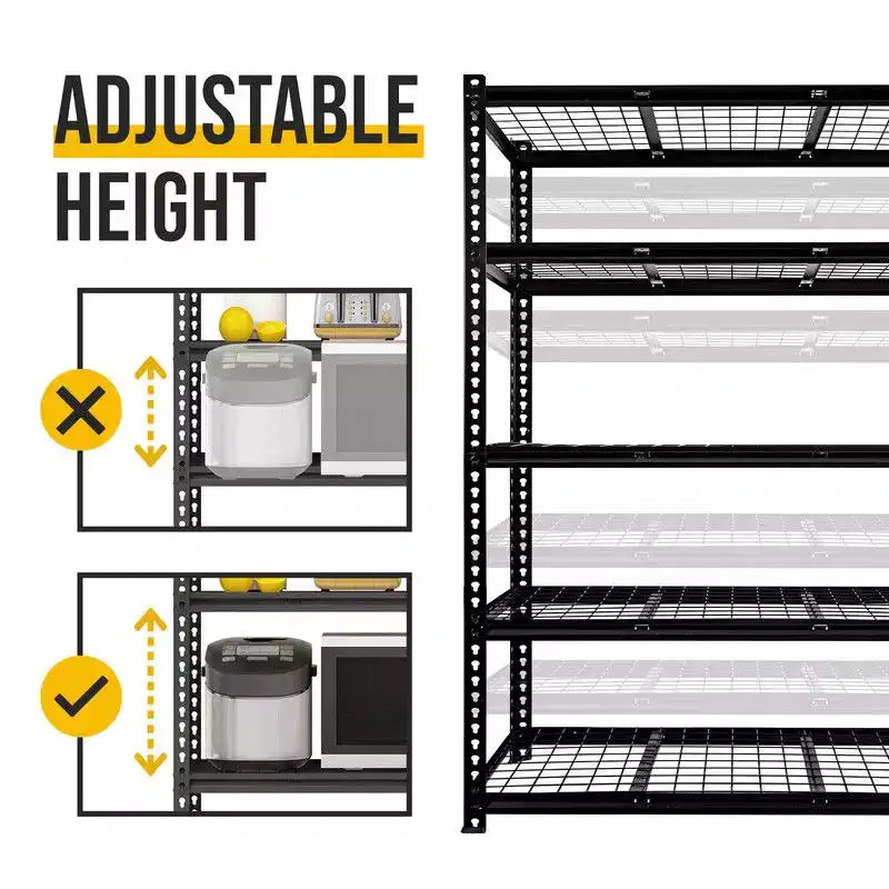 Scaffale in metallo nero regolabile a 5 ripiani, resistente per garage, uso industriale