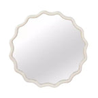 MAYEERTY 30 inched Wood Frame Wavy Round Decorative Mirror for Bedroom Bathroom Living Room Entryway White
