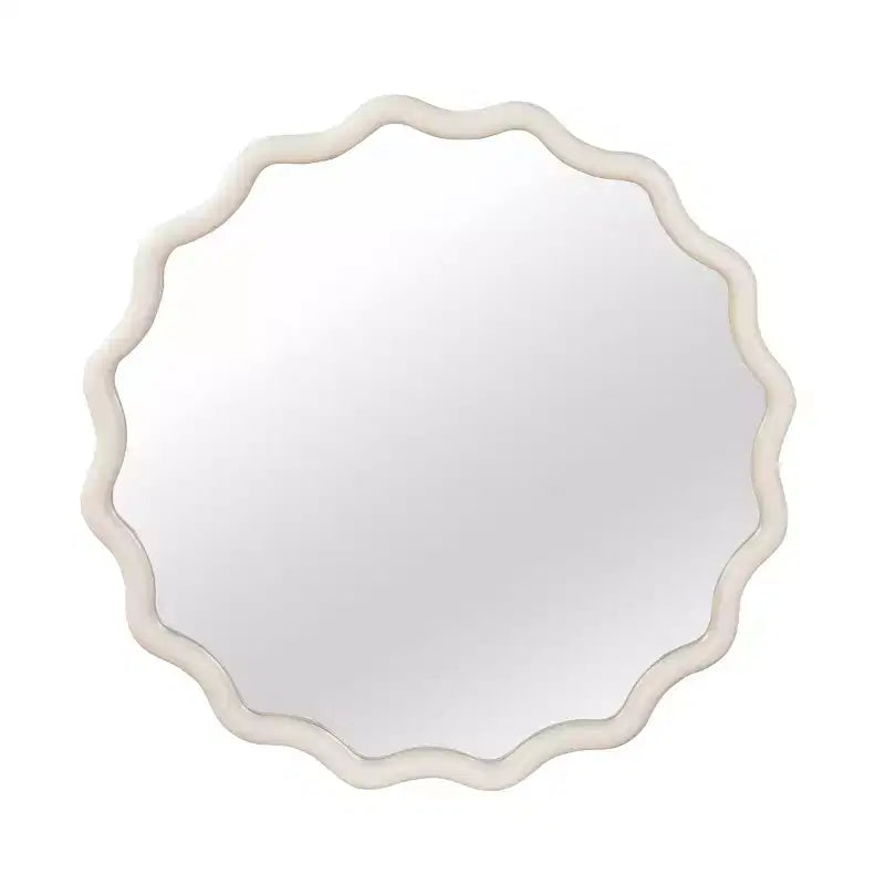 MAYEERTY 30 inched Wood Frame Wavy Round Decorative Mirror for Bedroom Bathroom Living Room Entryway White