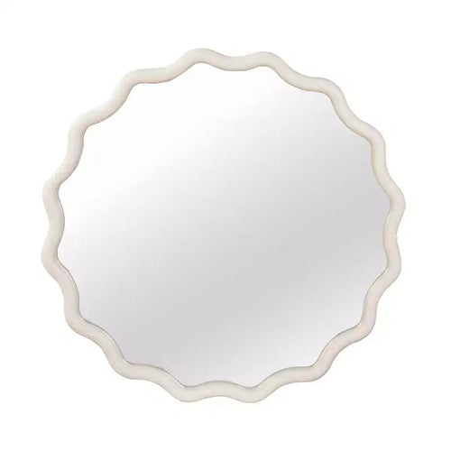 MAYEERTY 30 inched Wood Frame Wavy Round Decorative Mirror for Bedroom Bathroom Living Room Entryway White