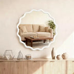 Specchio decorativo rotondo con cornice in legno Mayeerty da 30 pollici, ondulato, per camera da letto, bagno, soggiorno, ingresso, bianco