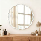 Specchio decorativo rotondo con cornice in legno Mayeerty da 30 pollici, ondulato, per camera da letto, bagno, soggiorno, ingresso, bianco