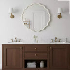 Specchio decorativo rotondo con cornice in legno Mayeerty da 30 pollici, ondulato, per camera da letto, bagno, soggiorno, ingresso, bianco