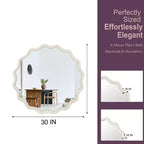 Specchio decorativo rotondo con cornice in legno Mayeerty da 30 pollici, ondulato, per camera da letto, bagno, soggiorno, ingresso, bianco