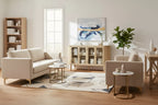 Homy Casa 4-Door Curved Glass Storage Cabinet with Wood Frame and Brass Handles for Living Room or Dining Area, Light Oak