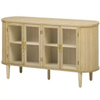 Homy Casa Credenza a 4 ante con ante in vetro curvo, struttura in legno e maniglie in ottone per soggiorno o sala da pranzo, rovere chiaro