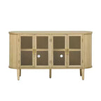 Homy Casa Credenza a 4 ante con ante in vetro curvo, struttura in legno e maniglie in ottone per soggiorno o sala da pranzo, rovere chiaro