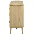 Homy Casa Credenza a 4 ante con ante in vetro curvo, struttura in legno e maniglie in ottone per soggiorno o sala da pranzo, rovere chiaro