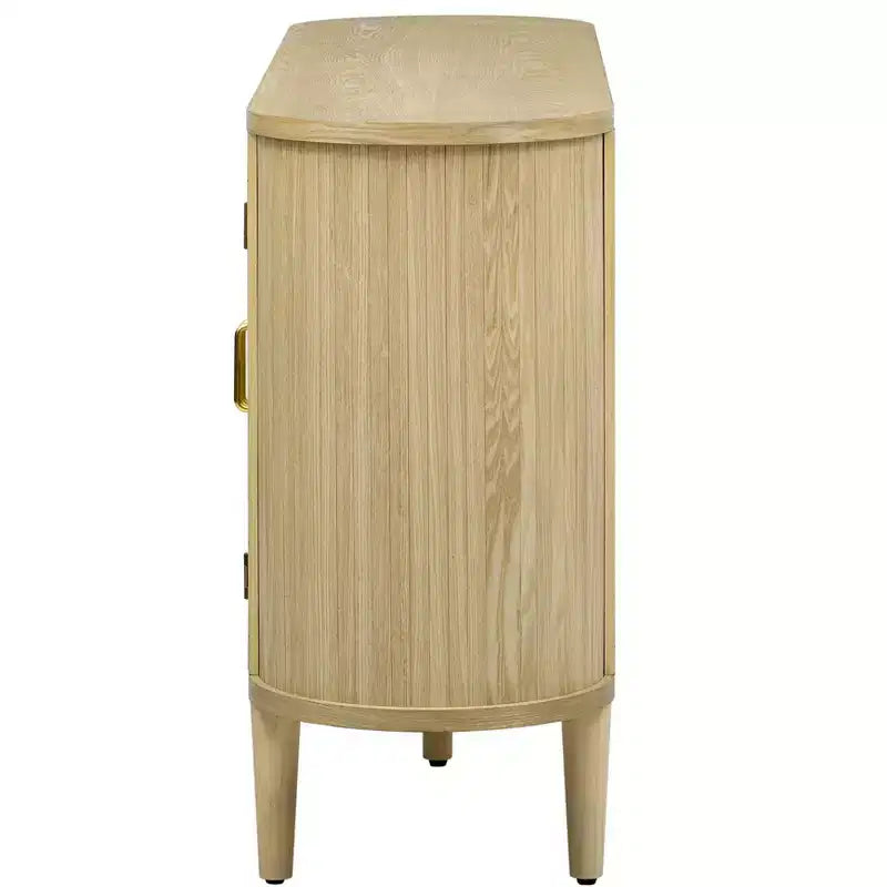 Homy Casa Credenza a 4 ante con ante in vetro curvo, struttura in legno e maniglie in ottone per soggiorno o sala da pranzo, rovere chiaro
