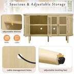 Homy Casa Credenza a 4 ante con ante in vetro curvo, struttura in legno e maniglie in ottone per soggiorno o sala da pranzo, rovere chiaro