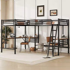 Letto a soppalco in metallo a L con 2 scrivanie, letto a soppalco singolo angolare per 2 bambini, bambine, ragazzi, nero