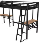 Letto a soppalco in metallo a L con 2 scrivanie, letto a soppalco singolo angolare per 2 bambini, bambine, ragazzi, nero