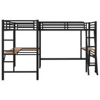 Letto a soppalco in metallo a L con 2 scrivanie, letto a soppalco singolo angolare per 2 bambini, bambine, ragazzi, nero
