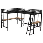 Letto a soppalco in metallo a L con 2 scrivanie, letto a soppalco singolo angolare per 2 bambini, bambine, ragazzi, nero