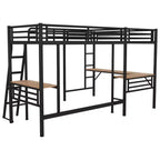 Letto a soppalco in metallo a L con 2 scrivanie, letto a soppalco singolo angolare per 2 bambini, bambine, ragazzi, nero