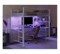 VINGLI Full Loft Bed with 15 Inches Guardrail/ Desk/Flat Rungs/LED/2 Charging Stations/Storage Shelves/Dresser, Heavy Duty Metal Support Slat, White