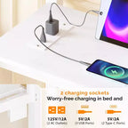 VINGLI Letto a soppalco matrimoniale con spondina da 15 pollici/scrivania/pioli piatti/LED/2 stazioni di ricarica/ripiani portaoggetti/cassettiera, doghe di supporto in metallo resistente, bianco