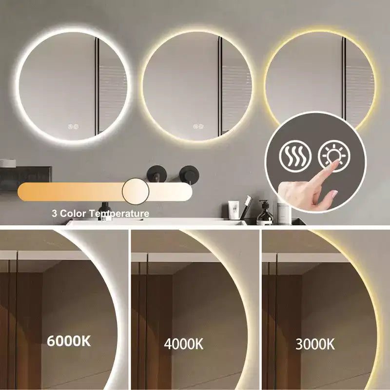 Specchio da bagno Okak 2O/24IN con temperatura di colore regolabile, specchio da parete con cornice in lega di alluminio, specchio da bagno, specchio da soggiorno