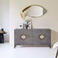 Royal Hampton Abiel 55 Inch Mango Wood Sideboard Buffet Cabinet Console, 4 Doors, Inner Shelf, Ornate Diamond Carving