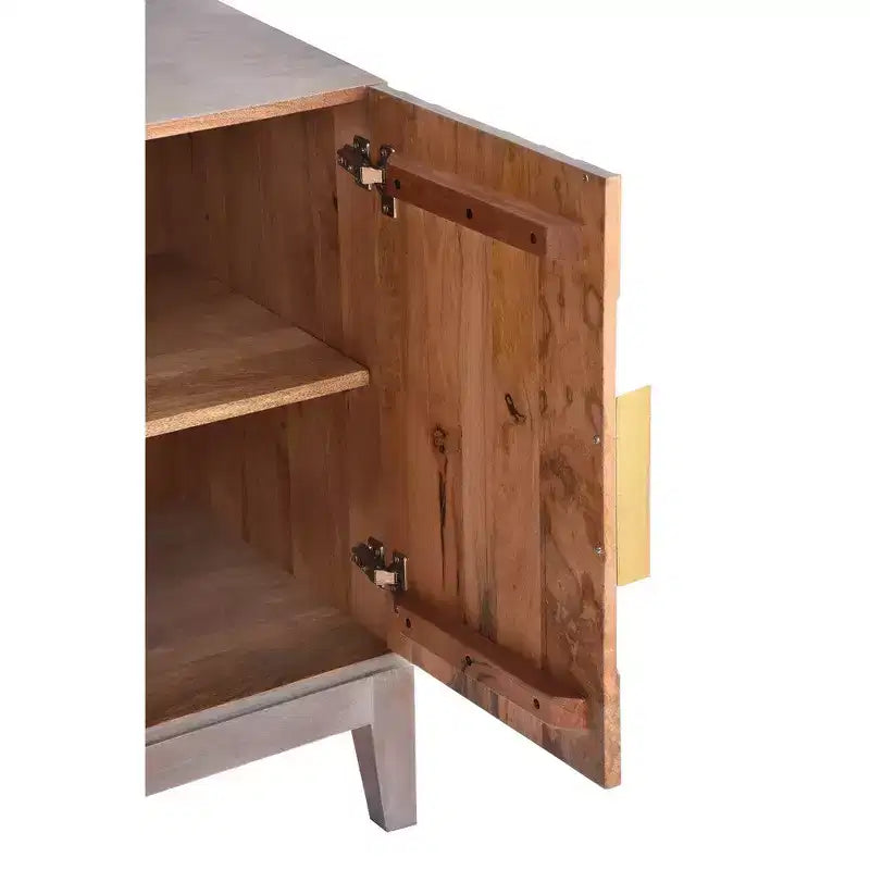 Royal Hampton Abiel Credenza/Mobile Buffet/Console in Legno di Mango, 55 Pollici, 4 Ante, Ripiano Interno, Intaglio a Diamante Ornato