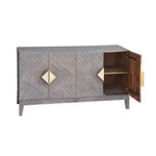 Royal Hampton Abiel Credenza/Mobile Buffet/Console in Legno di Mango, 55 Pollici, 4 Ante, Ripiano Interno, Intaglio a Diamante Ornato