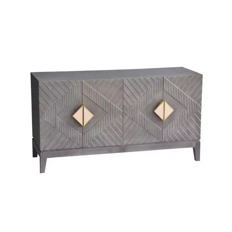 Royal Hampton Abiel Credenza/Mobile Buffet/Console in Legno di Mango, 55 Pollici, 4 Ante, Ripiano Interno, Intaglio a Diamante Ornato