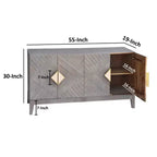 Royal Hampton Abiel Credenza/Mobile Buffet/Console in Legno di Mango, 55 Pollici, 4 Ante, Ripiano Interno, Intaglio a Diamante Ornato