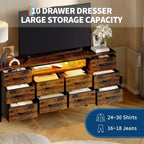 COZONY Cassettiera Lunga 160 cm per Camera da Letto con 10 Cassetti e Luci LED, Comò Moderno Porta TV per Televisori da 65-75 Pollici, Mobile Contenitore Centro di Intrattenimento
