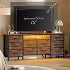 COZONY Cassettiera Lunga 160 cm per Camera da Letto con 10 Cassetti e Luci LED, Comò Moderno Porta TV per Televisori da 65-75 Pollici, Mobile Contenitore Centro di Intrattenimento